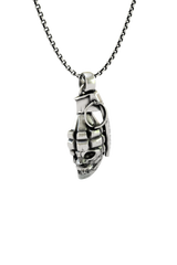 Close-up detail of the "US Marine Corps" engraving on the lever of the Skull Grenade Pendant.