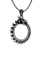 Close-up detail of the fierce dragon head and textured bail on the Dragon Ouroboros Pendant.