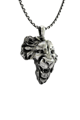 Close-up detail of the fierce expression and polished finish on the African Lion Pendant's face