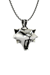 Close-up detail of the fierce, polished face of the Cat School Pendant, showing the aggressive and stylish design