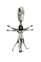 Close-up detail of the intricate muscular and facial features on the Vitruvian Man Earring