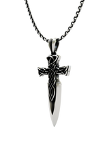 Close-up detail of the intricate, woven Celtic knots on the hilt of the Celtic Dagger Pendant.