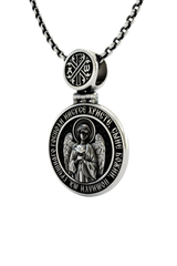 Close-up detail of the ornate bail on the Divine Protection Pendant, showcasing the Christian Chi Rho symbol.