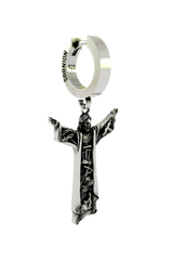 Close-up detail of the sculpted Jesus figure on the Risen Christ Earring, emphasizing the fine craftsmanship