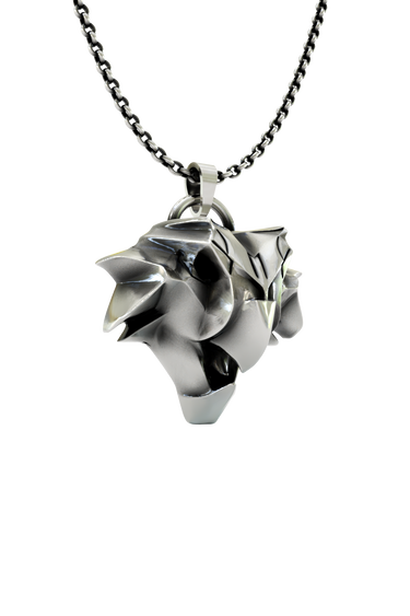 Close-up detail of the stylized beak and brow of the Griffin School Pendant, emphasizing the sharp, modern aesthetic.