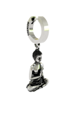 Close-up detail of the textured hair and calm facial expression on the Buddha Meditation Earring