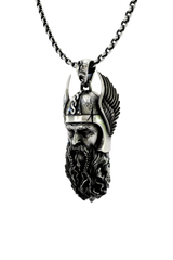 Close-up detail of the wise, one-eyed expression on the Norse Allfather Pendant, showing the fine craftsmanship.