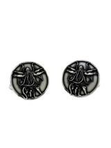 Cthulhu Cufflinks in 925 sterling silver - a direct front view of the Lovecraftian parody of da Vinci's Vitruvian Man.