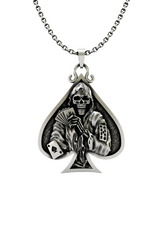 Death Gambler Pendant in 925 sterling silver, front view showcasing the skull figure inside an Ace of Spades.