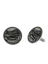 Detailed Crocodile 925 sterling silver cufflinks - angled pair view showcasing the full swamp diorama with alligator and reeds.