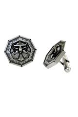 Dynamic shot of the Dwarven Warrior 925 silver cufflinks pair, emphasizing the detailed helmet, beard, and engraved rune craftsmanship