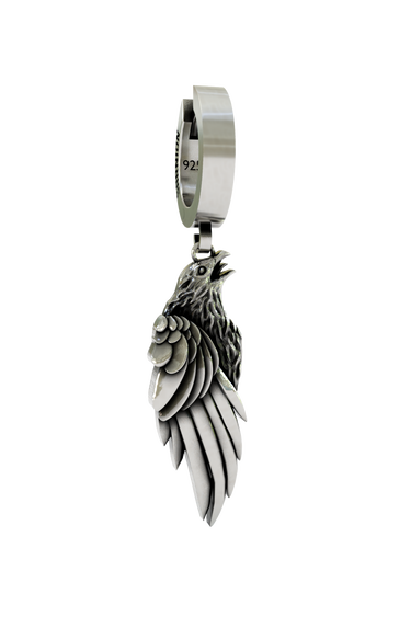 Eagle Wing Earring in 925 sterling silver - front view showing the detailed eagle head and layered wing feathers