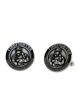 Firefighter Cufflinks in 925 sterling silver - front view showcasing the firefighter figure and "Tradition, Dedication, Sacrifice" motto.