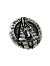 Front and side profile of the Anubis God of Afterlife sterling silver cufflinks, highlighting the 3D pharaoh headdress.