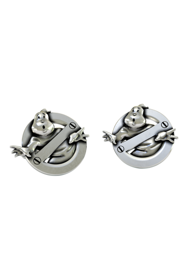 Ghostbusters Cufflinks in 925 sterling silver - front view showcasing the iconic "No-Ghost" sign design.