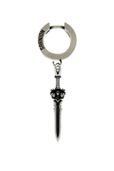 Gothic Sword Earring in 925 sterling silver - front view showcasing the detailed demon skull hilt and polished blade