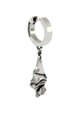Hanging Bat Earring in 925 sterling silver worn as a unique piece of gothic and animal-inspired jewelry