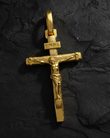 
INRI Crucifix Pendant 925 sterling silver cross in gold-tone finish showcasing detailed Jesus Christ figure and wooden texture