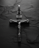 INRI Crucifix Pendant 925 sterling silver cross in gold-tone finish showcasing detailed Jesus Christ figure and wooden texture