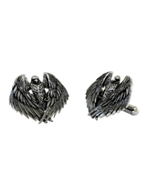 Majestic Eagle 925 sterling silver cufflinks - angled pair view showcasing the powerful spread-wing design and intricate feather details.