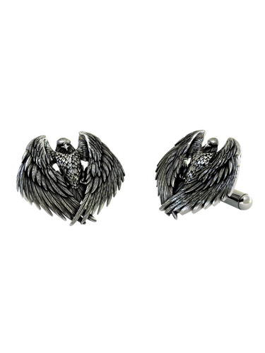 Majestic Eagle 925 sterling silver cufflinks - angled pair view showcasing the powerful spread-wing design and intricate feather details.