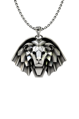Manticore School Pendant inspired by The Witcher, front view of the sharp, geometric manticore head in sterling silver.