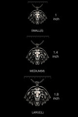 Manticore School Pendant shown on a model to demonstrate its size and how it wears as a Witcher medallion.