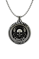 Memento Mori Cancer Pendant in 925 sterling silver, front view showing the Cancer crab and skull design.