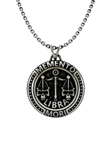 Memento Mori Libra Pendant in 925 sterling silver, front view showing the Libra scales with skull details.
