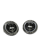 Memento Mori Virgo 925 sterling silver cufflinks - front view showcasing the iconic skull, rose, and zodiac design.