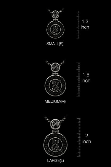 Multiple angle views of the 925 silver Divine Protection Pendant showing both the Warrior Saint and Guardian Angel sides.