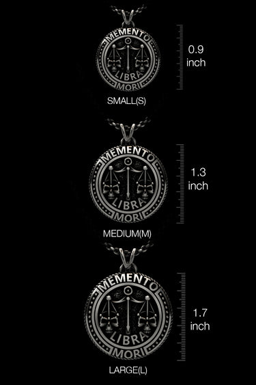 Multiple angle views of the 925 silver Memento Mori Libra Pendant showing its complete, detailed design.