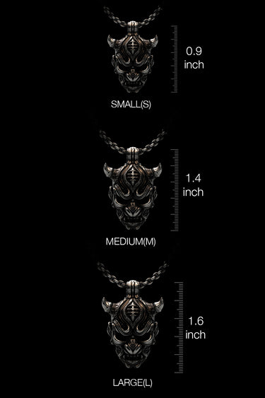 Multiple angle views of the 925 silver Oni Mask Pendant showing its complete, detailed sculptural design.