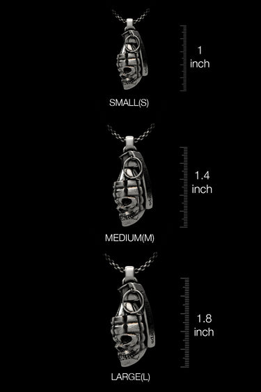 Multiple angle views of the 925 silver Skull Grenade Pendant showing its complete, detailed design.