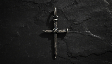 Nail Cross Pendant 925 sterling silver pendant shown with chain - gothic crucifixion nails bound with rope detailing
