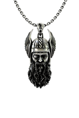 Norse Allfather Pendant depicting the god Odin in 925 sterling silver, showing his single eye and braided beard.