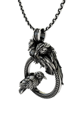 Odin Ravens Pendant in 925 sterling silver worn as a profound symbol of wisdom and Norse mythology.
