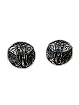 Ornate Elephant Cufflinks in 925 sterling silver - a direct front view showcasing the intricate ceremonial patterns and botanical details.