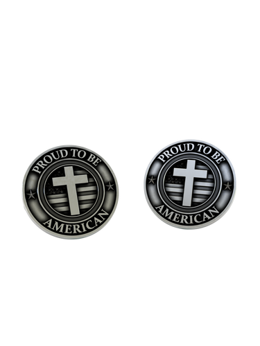 Proud to be American Cufflinks in 925 sterling silver - front view showcasing the Christian cross over the American flag.