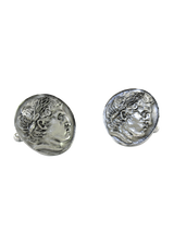 Roman Emperor Laurel Wreath 925 sterling silver cufflinks - angled pair view of the classic ancient coin design.