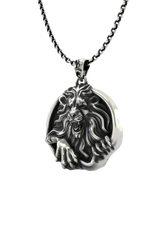 Royal Fury Pendant shown on a model to demonstrate its impressive size and powerful aesthetic.