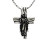 Sacred Cross Pendant in 925 sterling silver, front view showing the standing figure of Christ on a rustic, wood-textured cross.