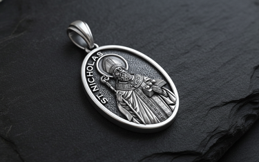 Saint Nicholas Medal Pendant 925 silver pendant featuring patron saint of children with intricate relief detailing