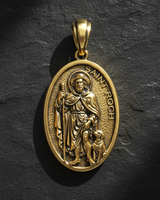 Saint Roch Medal Pendant 925 silver pendant in gold-tone finish featuring patron saint with faithful dog companion