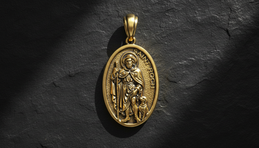 Saint Roch Medal Pendant 925 silver pendant in gold-tone finish featuring patron saint with faithful dog companion