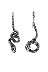 Serpent Drop Earrings in 925 sterling silver - front view showcasing the detailed scale texture and elegant, coiling design.