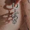 Serpent Sword Earring in 925 sterling silver - front view showcasing the coiled serpent and polished sword charm.