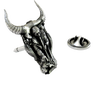 Shaman's Vision Bull Skull Pin in 925 sterling silver, front view showing the shaman figure within the skull.

