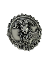 Side angle of the Aries Zodiac Cuffs in sterling silver, highlighting the high-relief sculpture and intricate border.