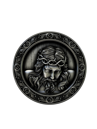 Side angle of the Crown of Thorns Cuffs in sterling silver, highlighting the high-relief sculpture and detailed frame.